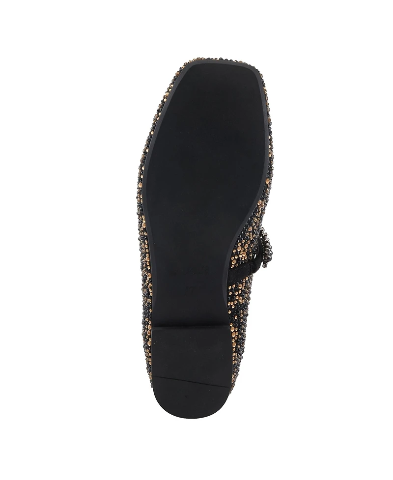 Azura Women's Kailyn Jeweled Slip-On Flats with Crystal-Encrusted Upper, Stretch Strap Pearls, Cushioned Insole, and Slip-Resistant Rubber Outsol