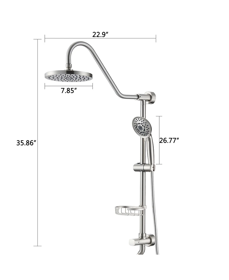 Rainsken 8-Inch Rain Shower Head with Handheld Shower System