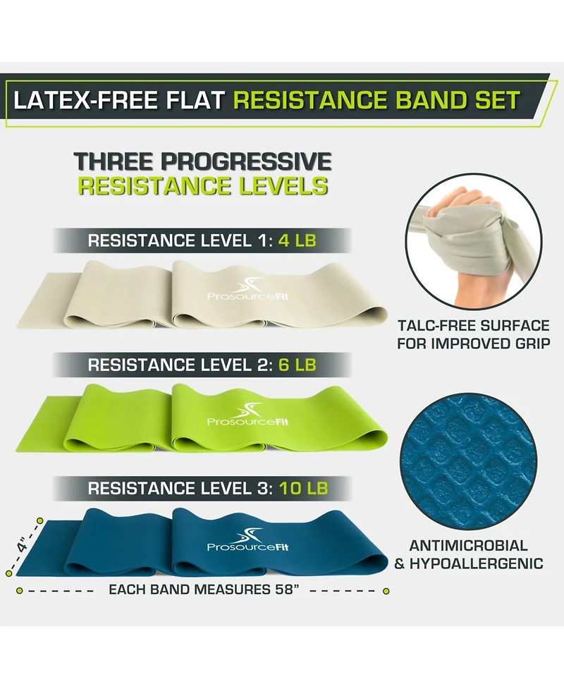 ProsourceFit Latex-Free Flat Resistance Band 3 Pack
