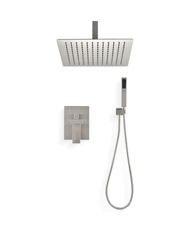 Rainsken Ceiling Mounted Shower System Combo Set with Handheld and 10"Shower head, Brushed Nickel