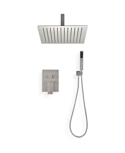 Rainsken Ceiling Mounted Shower System Combo Set with Handheld and 10"Shower head, Brushed Nickel