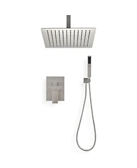 Rainsken Ceiling Mounted Shower System Combo Set with Handheld and 10"Shower head, Brushed Nickel