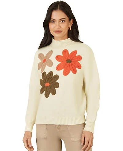 Yumi Women's Floral Detail High Neck Knit Sweater