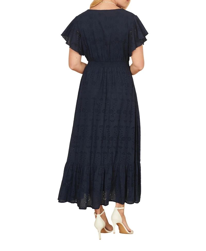 Yumi Women's Cotton Broderie Anglaise Wrap Midi Dress