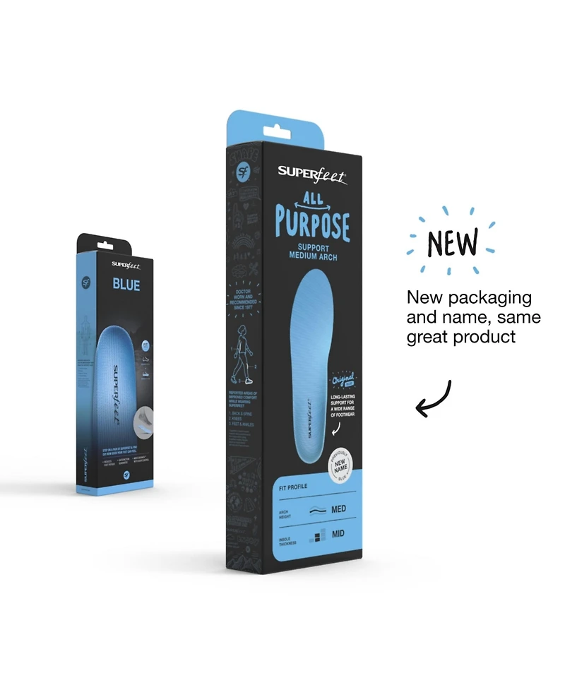 Superfeet Kids All-Purpose Support Medium Arch Insoles (Blue) - Trim-To-Fit Orthotic Shoe Inserts - Professional Grade - Junior/Little 11.5-13