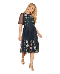 Yumi Women's Embroidered Mesh Sleeve Prom Dress