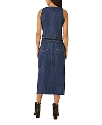 Yumi Women's Button Up Denim Stretch Waistcoat