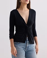 Reistor Women's Twist Front Knit Shirt in Black