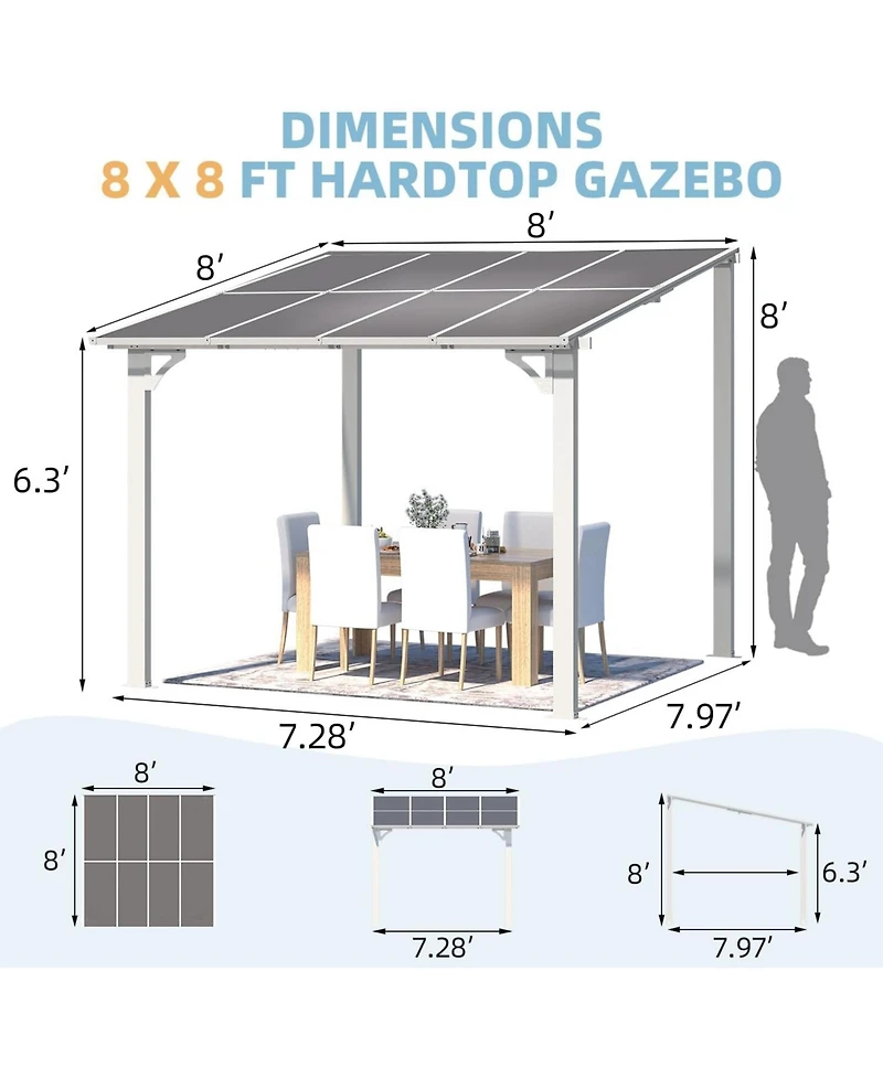 Aecojoy 8'x8' Wall Mounted Gazebos Pergola