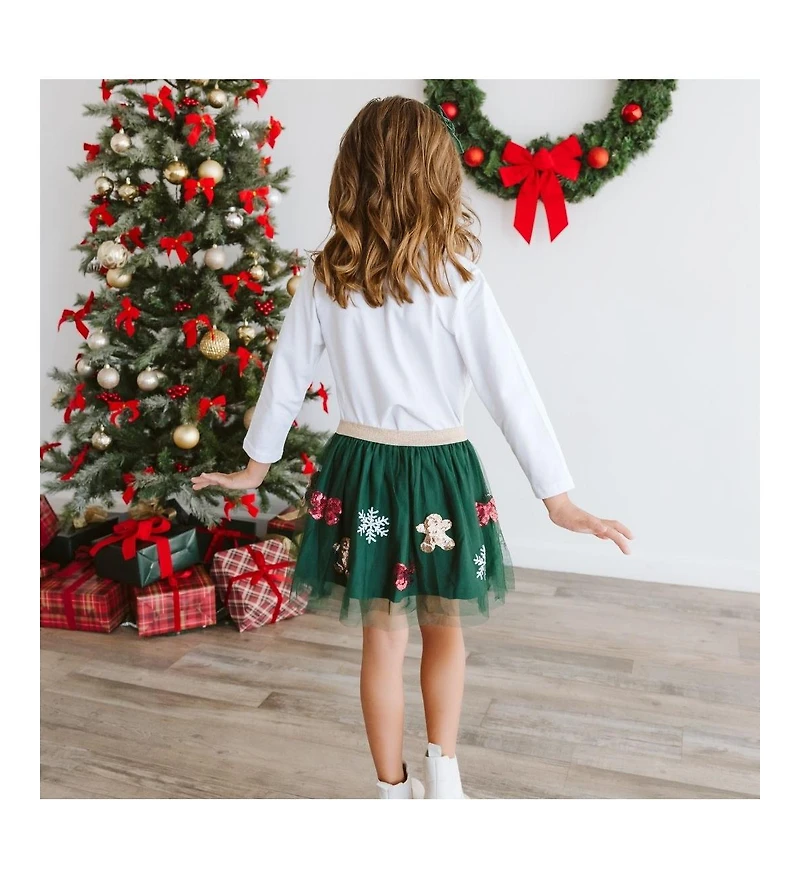 Sweet Wink Baby Girls Gingerbread Joy Sequin Christmas Tutu Skirt