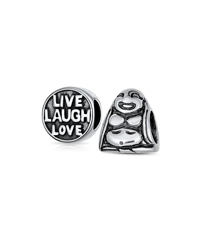 Bling Jewelry Set of 2 Live Laugh Love Mantra & Asian Laughing Buddha Charm Bead Sterling Silver