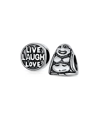 Bling Jewelry Set of 2 Live Laugh Love Mantra & Asian Laughing Buddha Charm Bead Sterling Silver