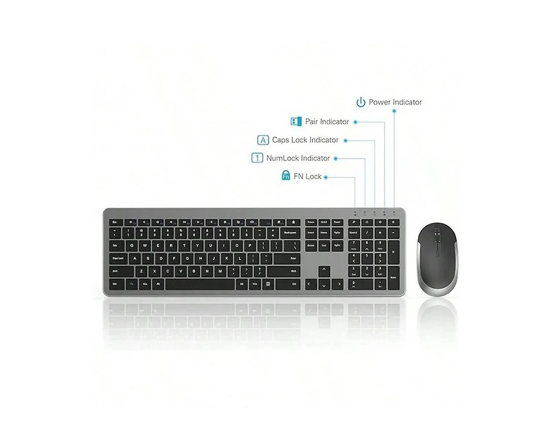 Wireless Keyboard And Mouse Combo-Full Size Slim Thin Wireless Keyboard Mouse With Numeric Keypad 2.4g Stable Connection Adjustable Dpi (Grey)