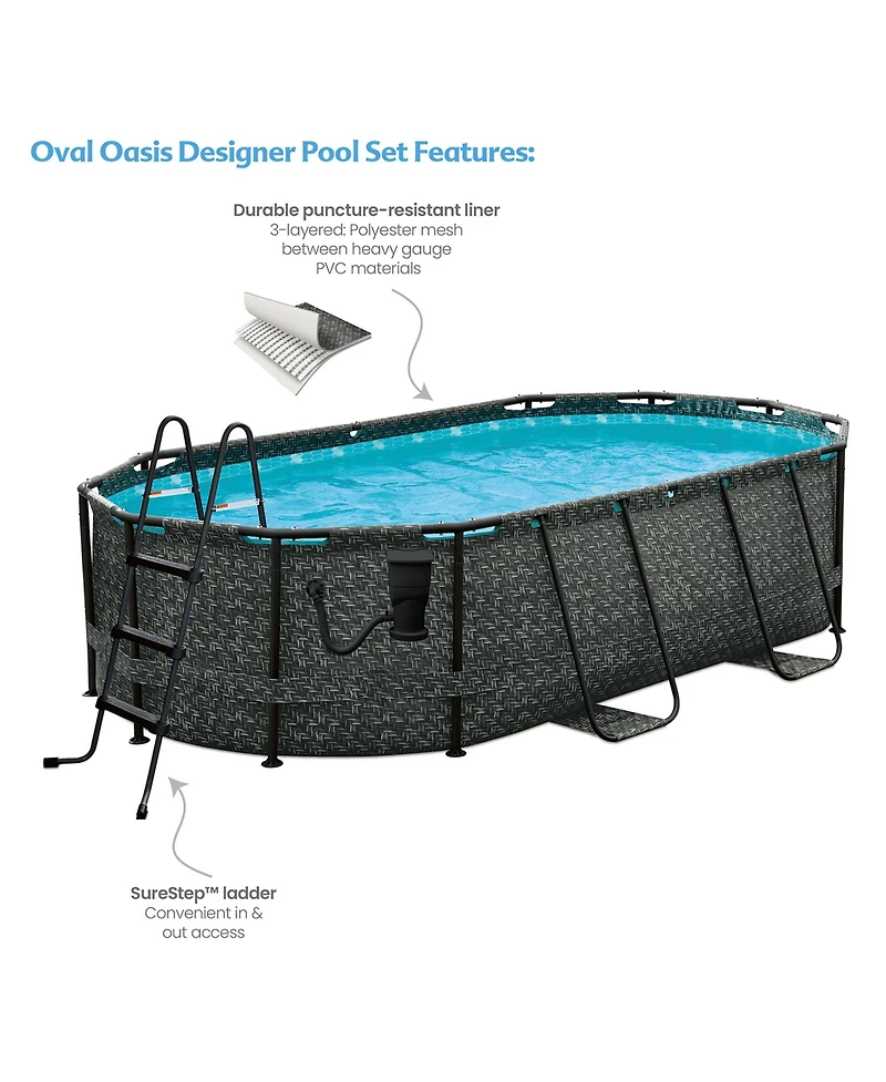Funsicle 13' x 8' x 39.5" Oasis Designer Oval Swimming Pool, Dark Herringbone