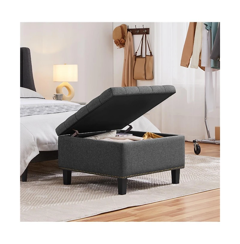 Button-Tufted 50-inch Ottoman Entryway Bench Footstool Bench Dark Gray