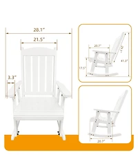 Mega Casa Wooden Rocking Chair with Comfortable Backrest Inclination, High Backrest and Deep Contoured Seat, for Backyard, Porch and Patio (Pu White)