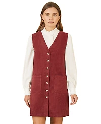 Yumi Women's V-Neck Cord Pinafore Dress