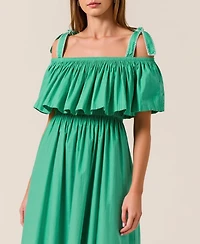 Modenaire Women's Off-Shoulder Ruffle Cotton Midi Dress