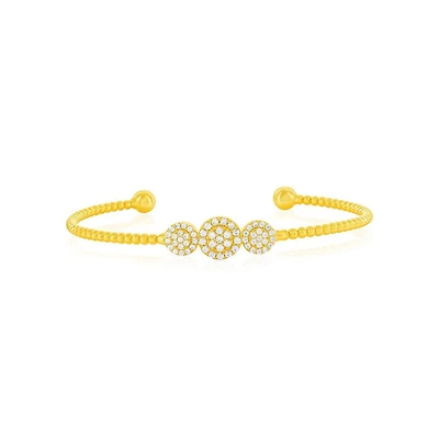 Simona Sterling Silver, Triple Round Halo Cz Beaded Bangle