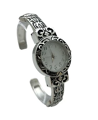 Olivia Pratt Elegant Metallic and Detailed Round Face Bangle Women Watch, Silver