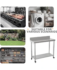 Aecojoy Stainless Steel Table with Backsplash 48"x18" Prep Tables for Commercial Kitchen