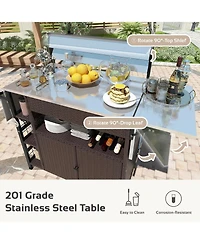 Aecojoy Upgrade Outdoor Bar Cart with Rattan Storage Cabinet