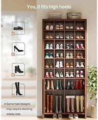 Tribesigns Tall Shoe Storage Cabinet with Doors, Farmhouse Wooden Shoe Rack with 24 Cubbies & 3 Hidden Shelves