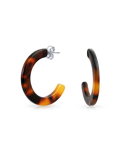 Bling Jewelry Brown Acrylic Tortoise Shell Hoop Huggie Earrings Stainless Steel 1 Inch