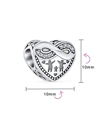 Bling Jewelry Set of 2 Cz Accent Loving Family Heart & Words Forever Together Charm Bead Wife Sterling Silver