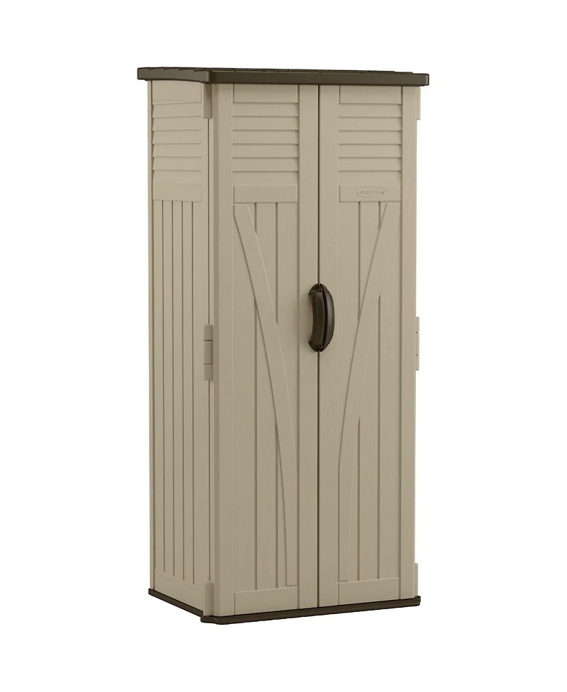 Suncast 22 Cubic Feet All-Weather Vertical Tall Outdoor Storage Shed, Brown