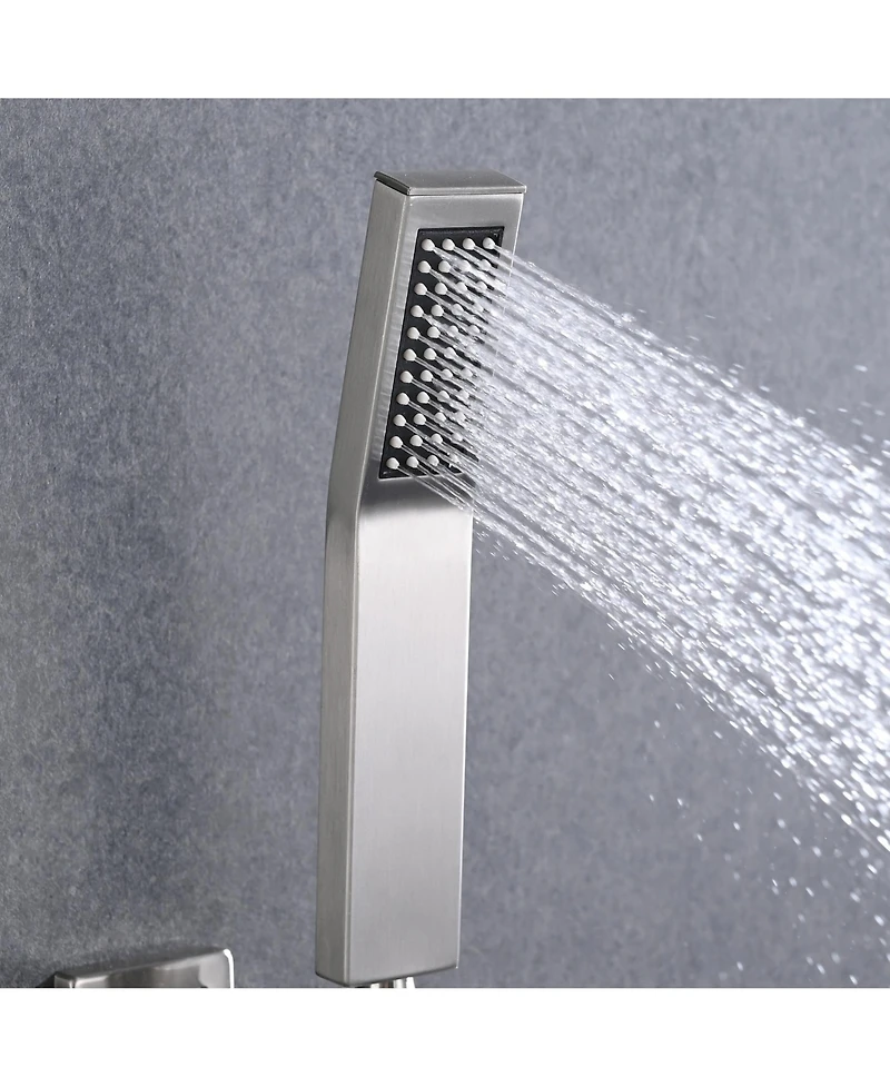 Rainsken Ceiling Mount Shower Faucet Set, Rain Mixer Shower Combo Set with Hand Shower, 16 inch Shower Head and Tub Spout, Brushed Nickel