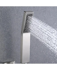 Rainsken Ceiling Mount Shower Faucet Set, Rain Mixer Shower Combo Set with Hand Shower, 16 inch Shower Head and Tub Spout, Brushed Nickel