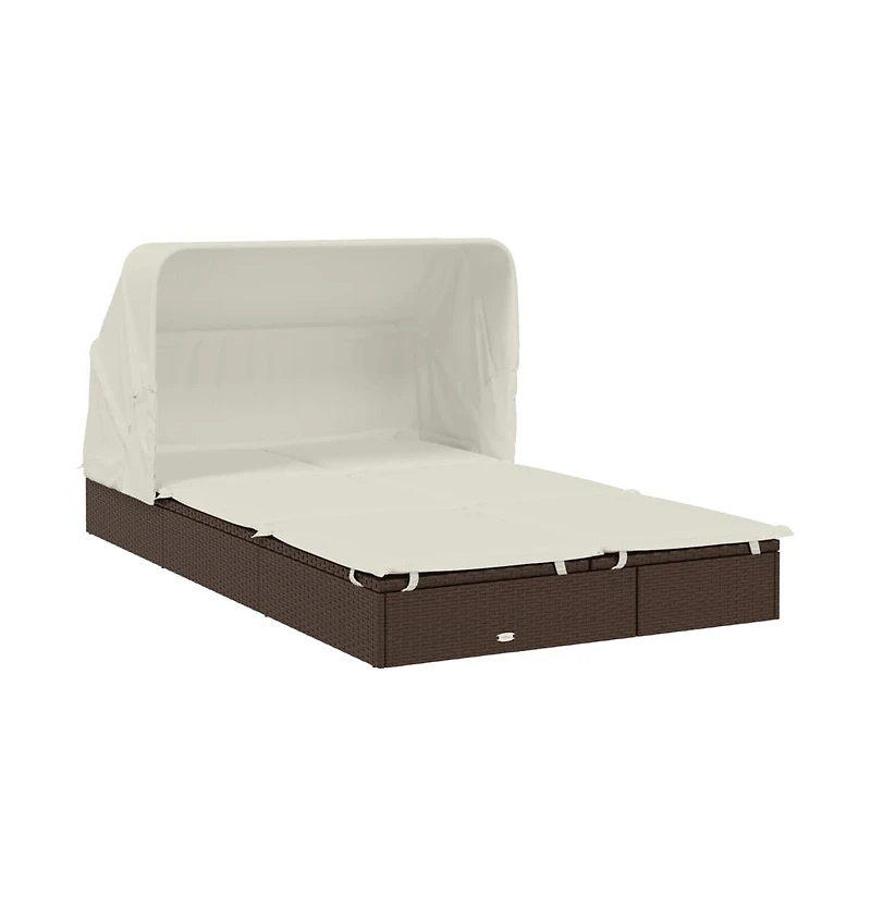 Patio Sunbed Brown Pe Rattan 2-Person Adjustable Armrests