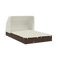 Patio Sunbed Brown Pe Rattan 2-Person Adjustable Armrests