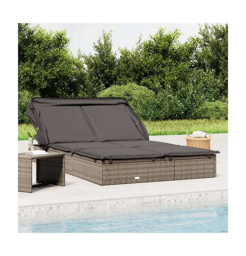 Sunbed Grey Pe Rattan, Powder-Coated Steel Double Foldable