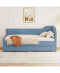 win L-Shaped Corduroy Daybed,Upholstered Bed Frame with 2 Storage Drawers