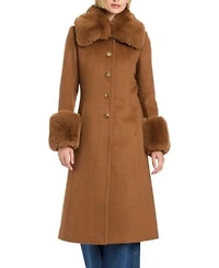 Vince Camuto Womens Single Breasted Maxi Coat W Detachable Faux Fur