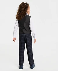 Nautica Toddler & Little Boys Grey Velvet Vest, Shirt, Bow Tie Plaid Pants Set