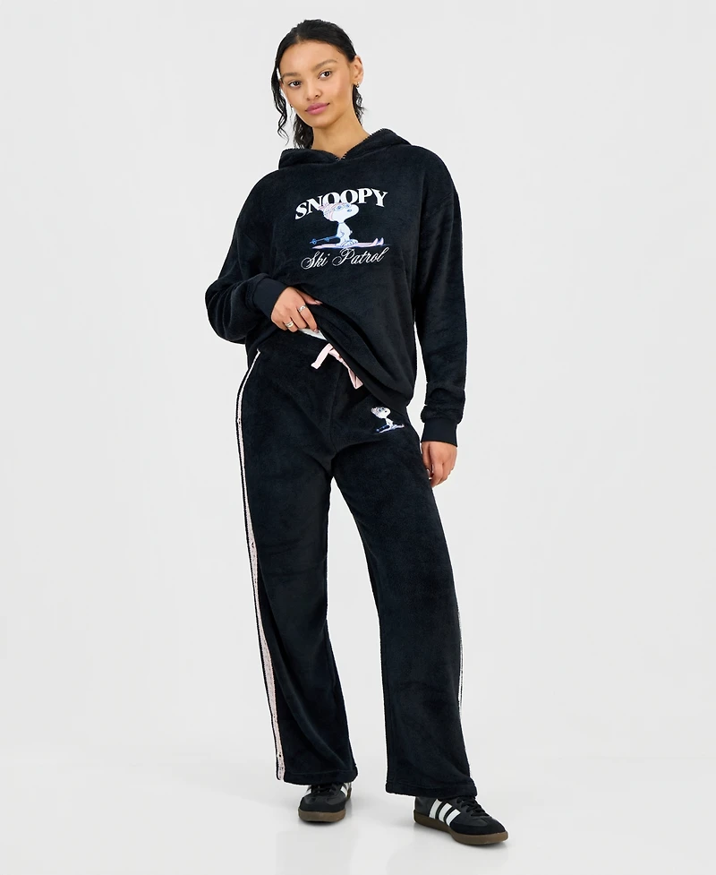Love Tribe Juniors' Snoopy Lace-Trim Plush Lounge Pants