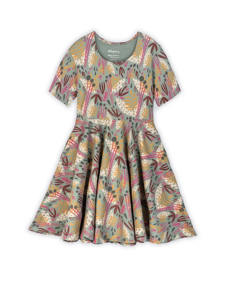 Mightly Toddler Girls Fair Trade Organic Cotton Short Sleeve Twirl Dress