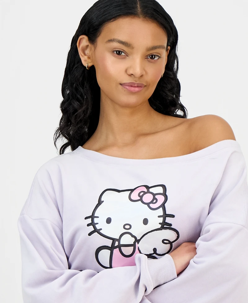 Grayson Threads, The Label Juniors' Hello Kitty Off-The-Shoulder Velour Sweatshirt