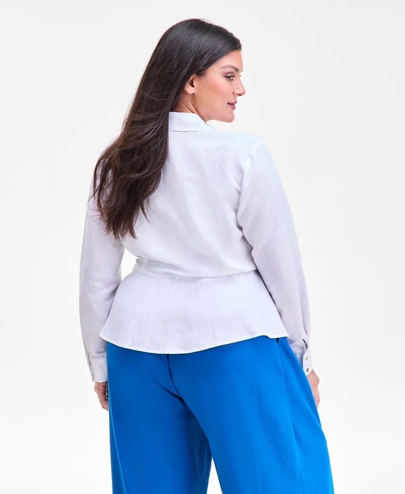 I.n.c. International Concepts Plus Linen-Blend Tied Surplice Top, Exclusively at Macy's