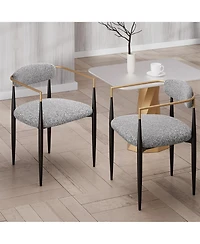 Morden Fort Modern Faux Marble Dining Room Set With 47" Round Table And 2 Boucle Armchairs for Kitchen Dinner