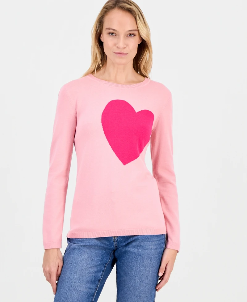 Nautica Jeans Women's Cotton Embroidered-Heart Sweater