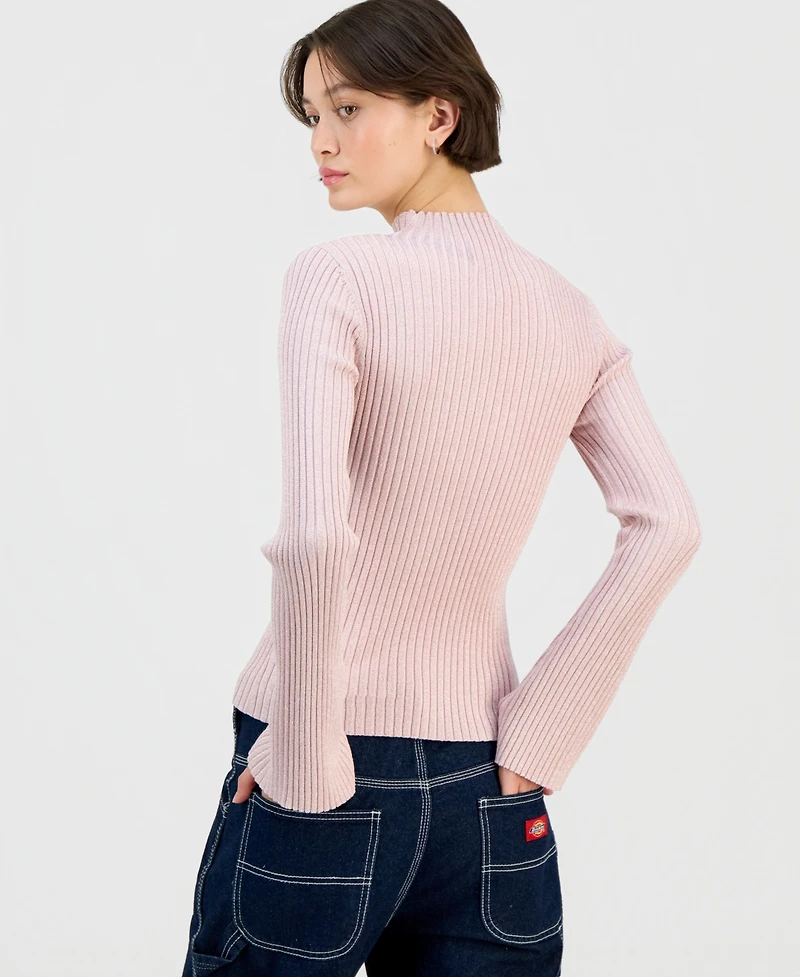Hooked Up by Iot Junior's Mock-Neck Long-Sleeve Sweater