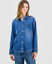 Indigo Rein Juniors' Knit Denim Button-Up Shirt