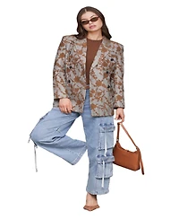 Avec Les Filles Women's Long Sleeves Plaid Floral Blazer