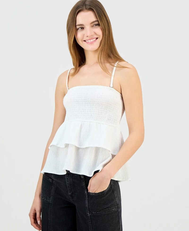 Madden Girl Juniors' Smocked Tiered Babydoll Tank Top