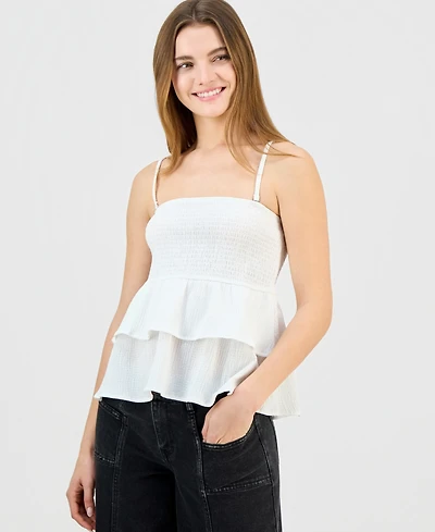 Madden Girl Juniors' Smocked Tiered Babydoll Tank Top