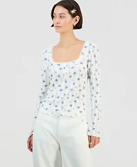 Madden Girl Juniors' Ditsy-Print Pointelle-Knit Top